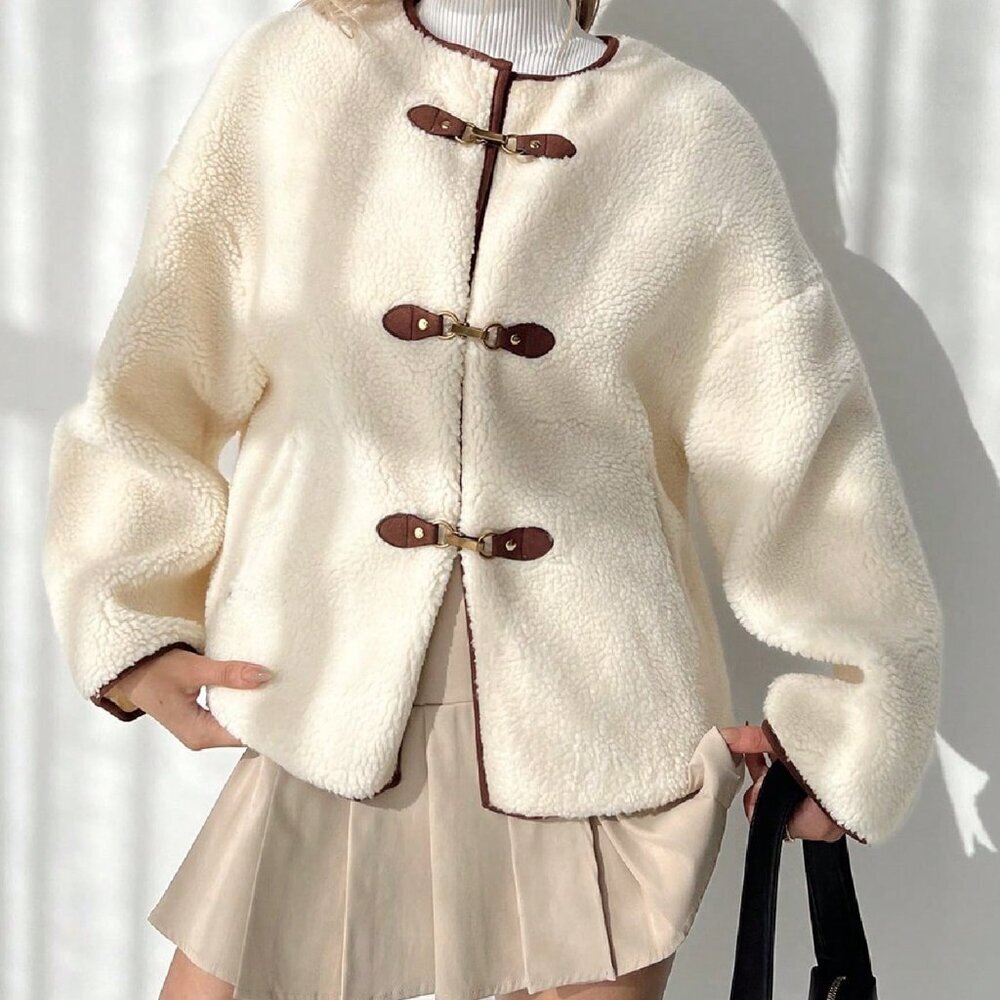 Apricot Casual Women's Elegant Round Neck Long Sleeve Short Jacket